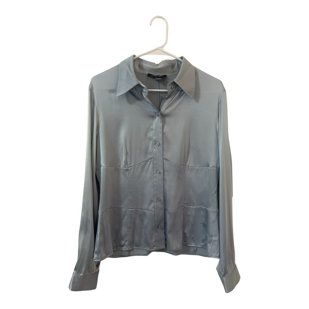 Etcetera Women's Gray/Silver 95% Silk Button Down Shirt